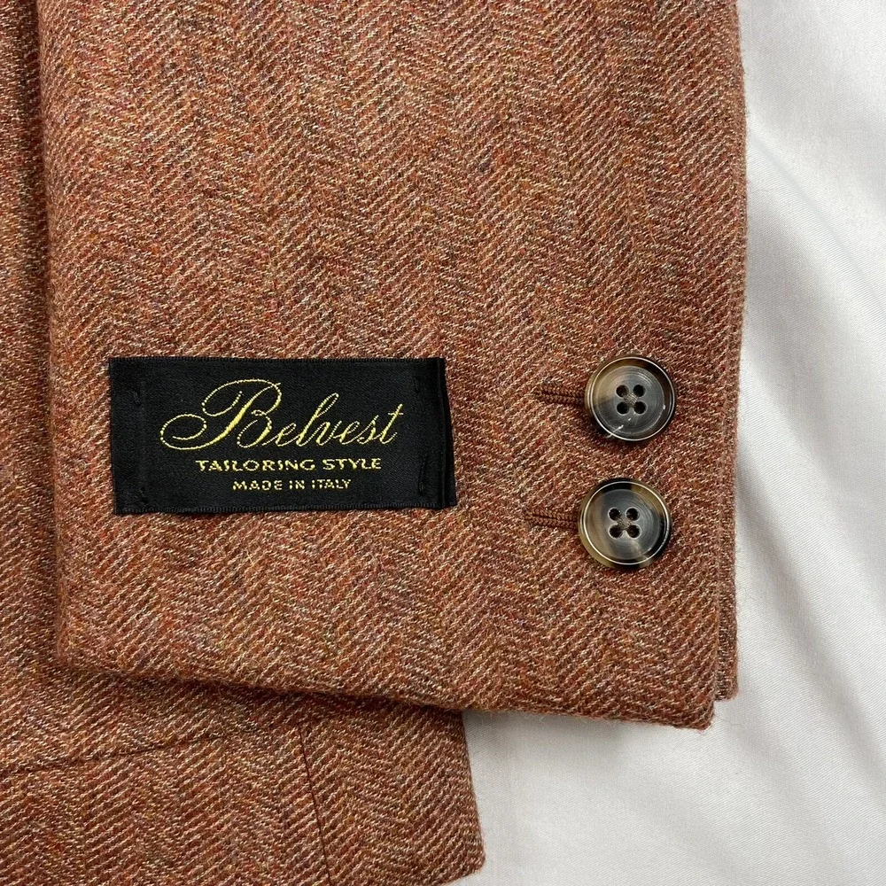Belvest‎ Orange Herringbone Wool Cashmere Orange Mens Blazer Size 40R NWT